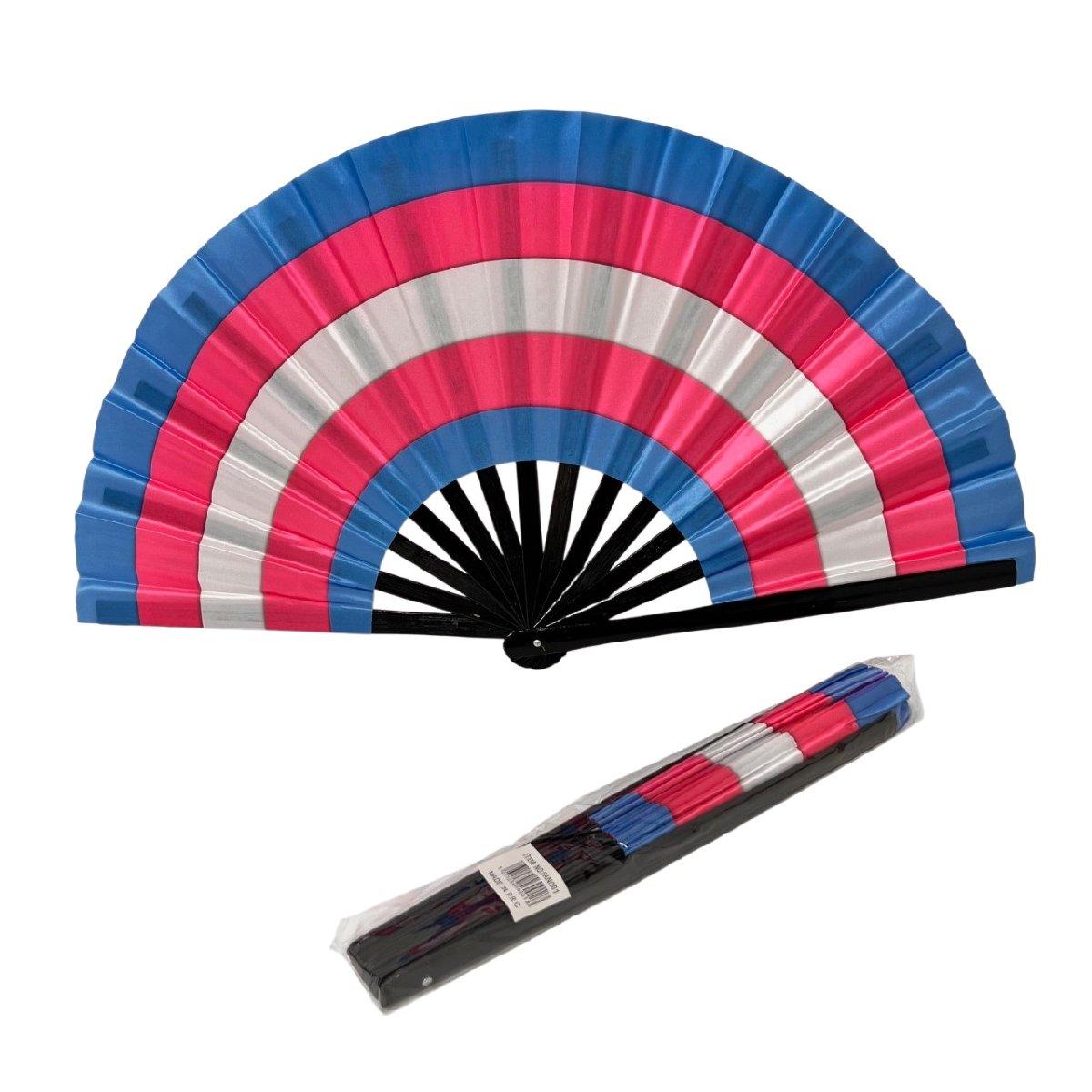 13.5" Loud Clap Hand Folding Rave Fan [Blue/Pink/White] image