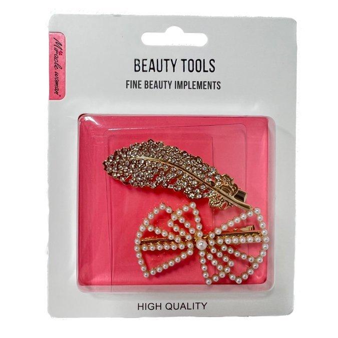 2pc 2.5" Pearl/Rhinestone Hair Clip image