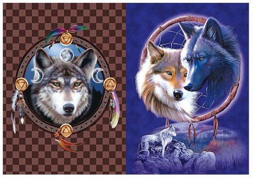 3D Picture 9701--Wolves with Dream Catchers