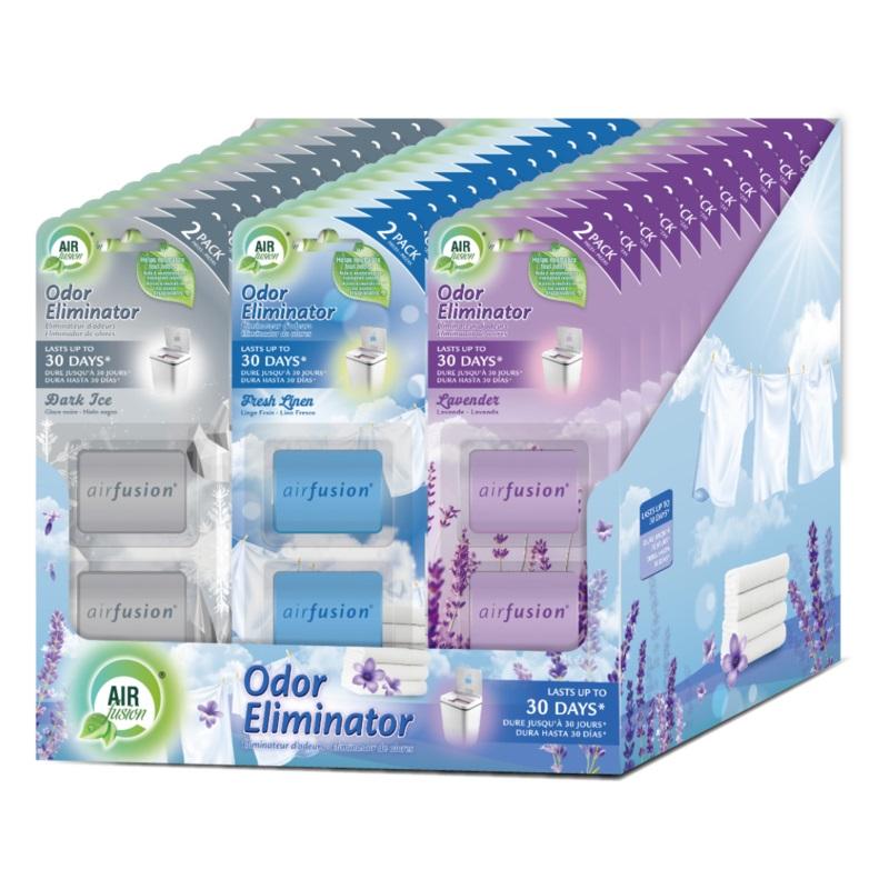 2pk 0.17oz Air Fusion Bin Freshener Odor Eliminator [Dark Ice, Fresh Linen, Lavender] image