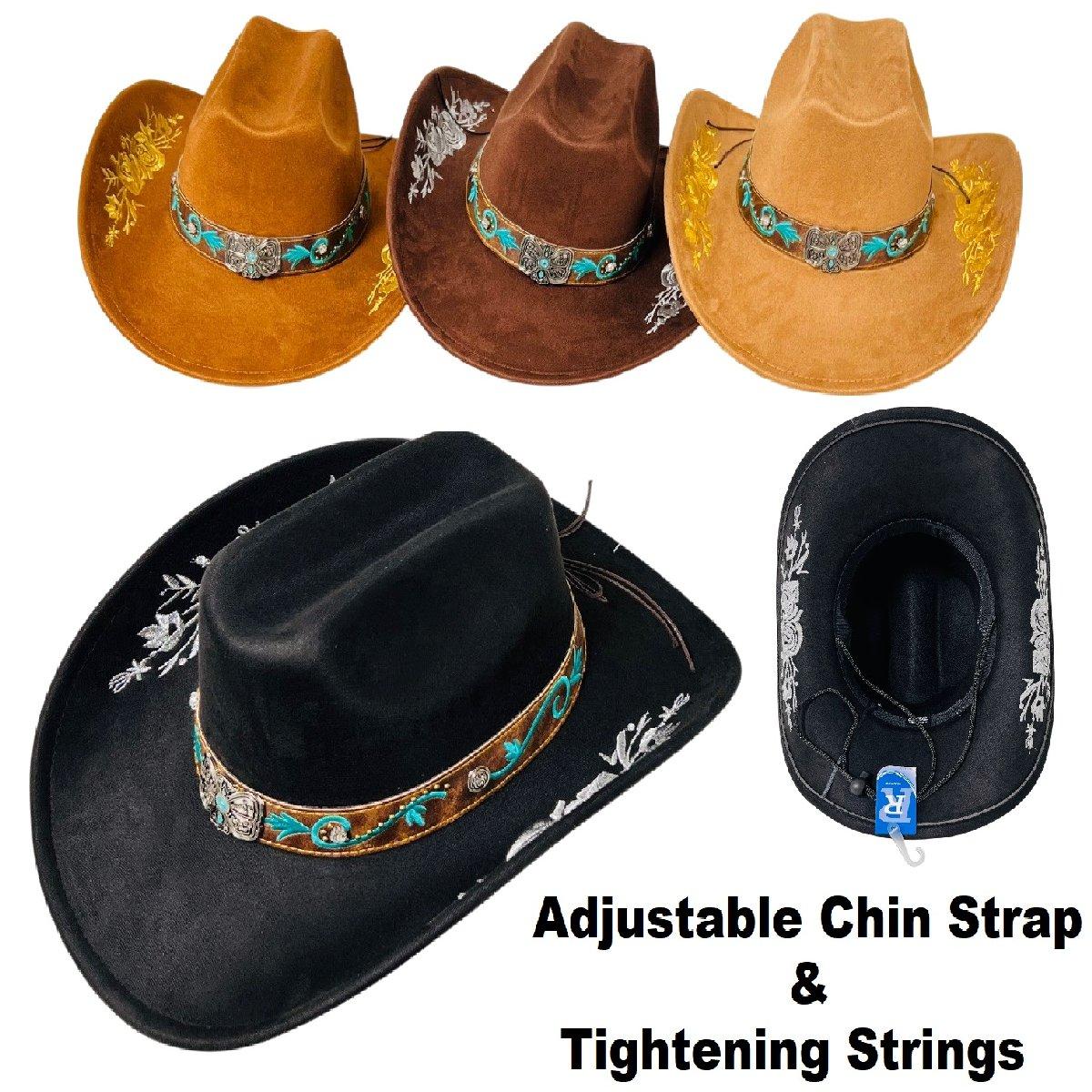 Brushed Faux Suede Cowboy Hat with Turquoise Hat Band [Metallic Rose Accent] image