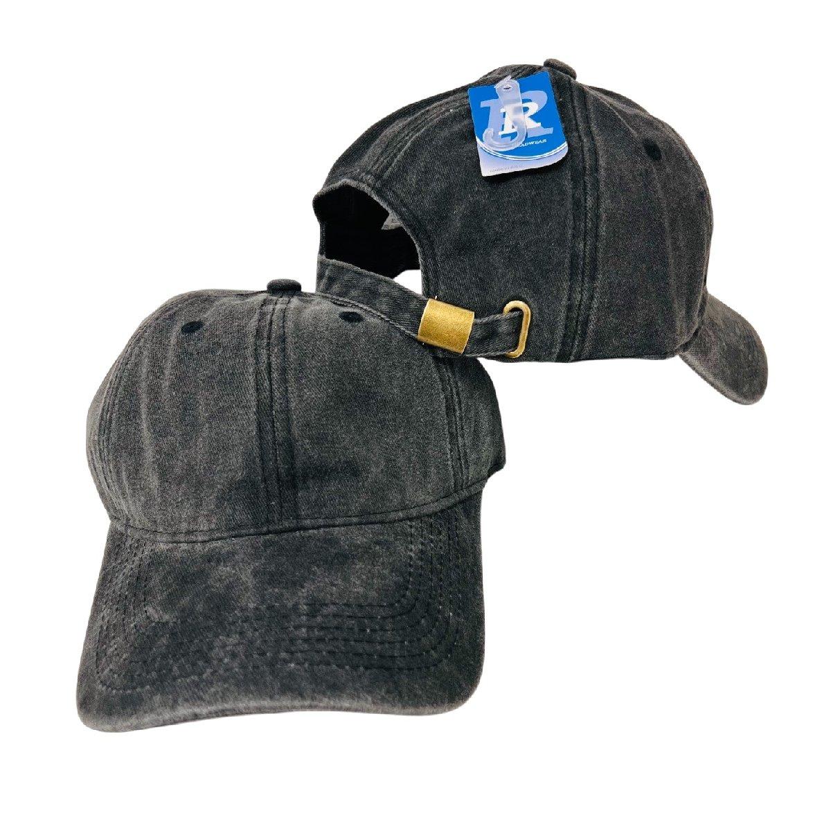 100% Cotton Vintage Washed Buckle Back Ball Cap [Black Only] image