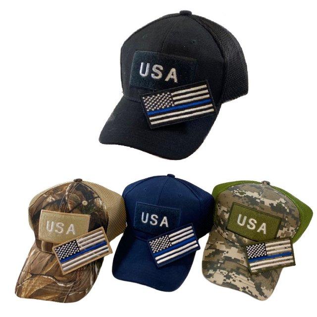 Detachable Patch Hat/Blue Line Flag [USA] Soft Mesh Back image