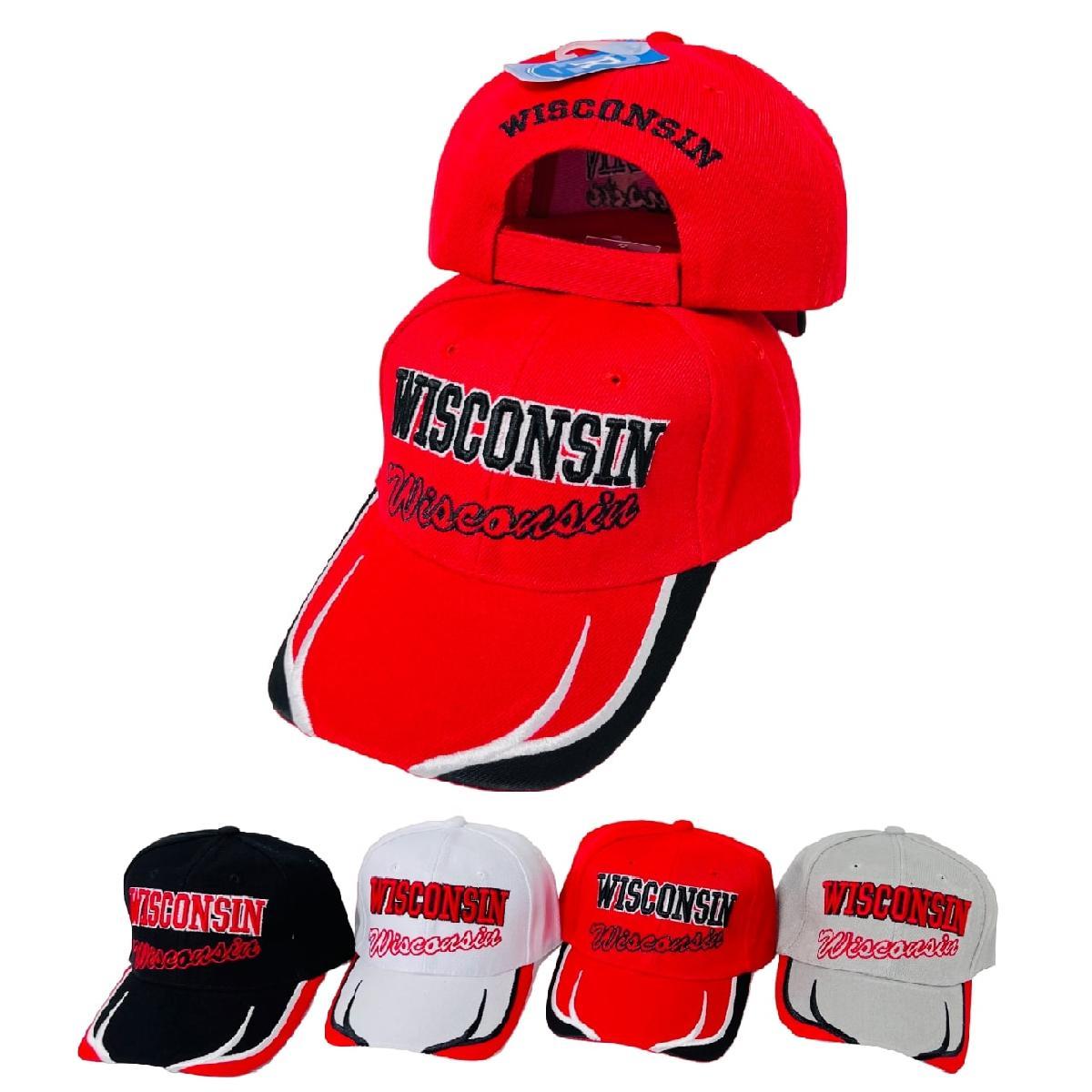 WISCONSIN Hat [Block/Script Lettering] Embroidered Bill