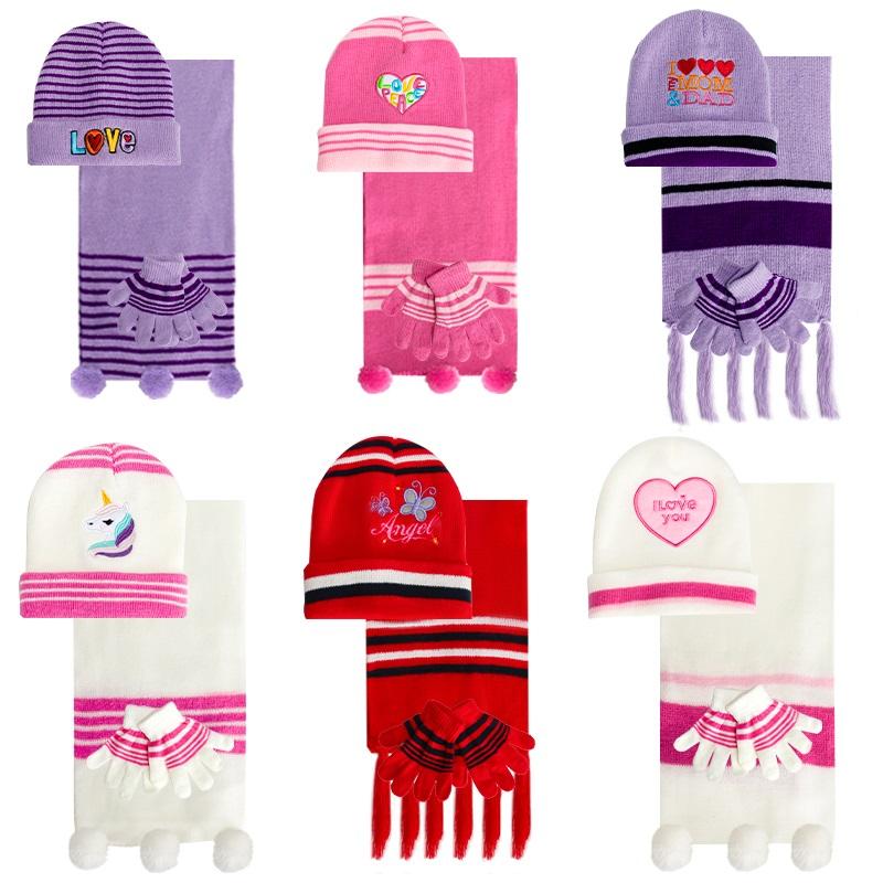 3pc Youth Girls Fleece Hat, Scarf and Gloves Set image