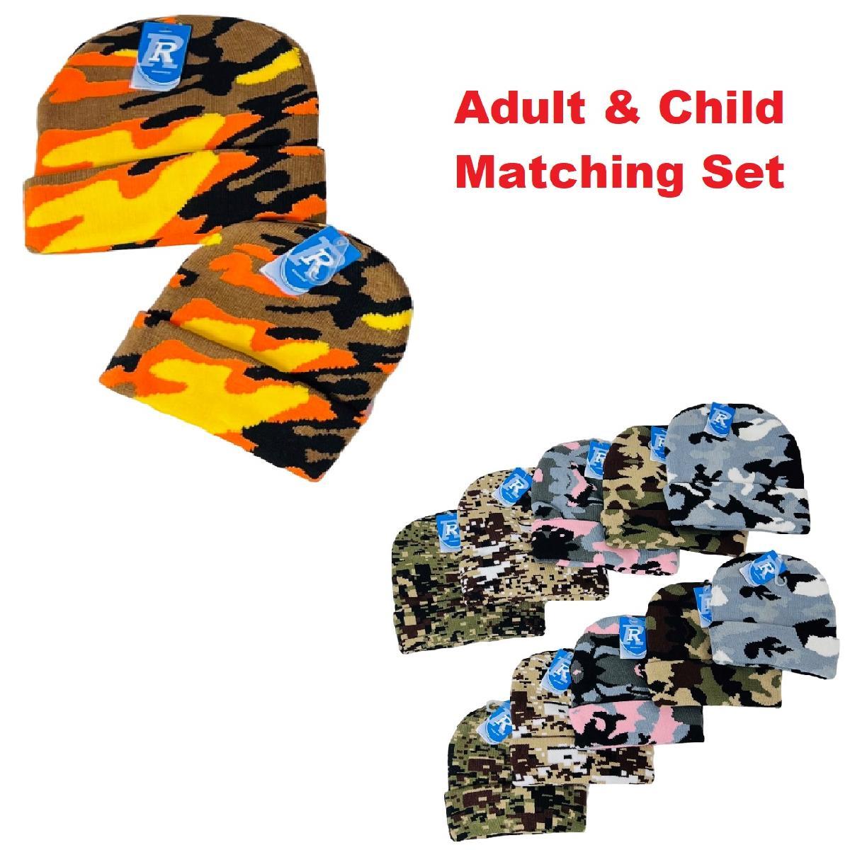Adult/Child Set: Knitted Cuffed Hat-Camo [WN82891-WN82884] image