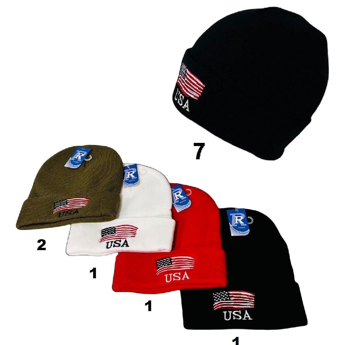 Embroidered Knitted Cuff Hat [Flag/USA] image