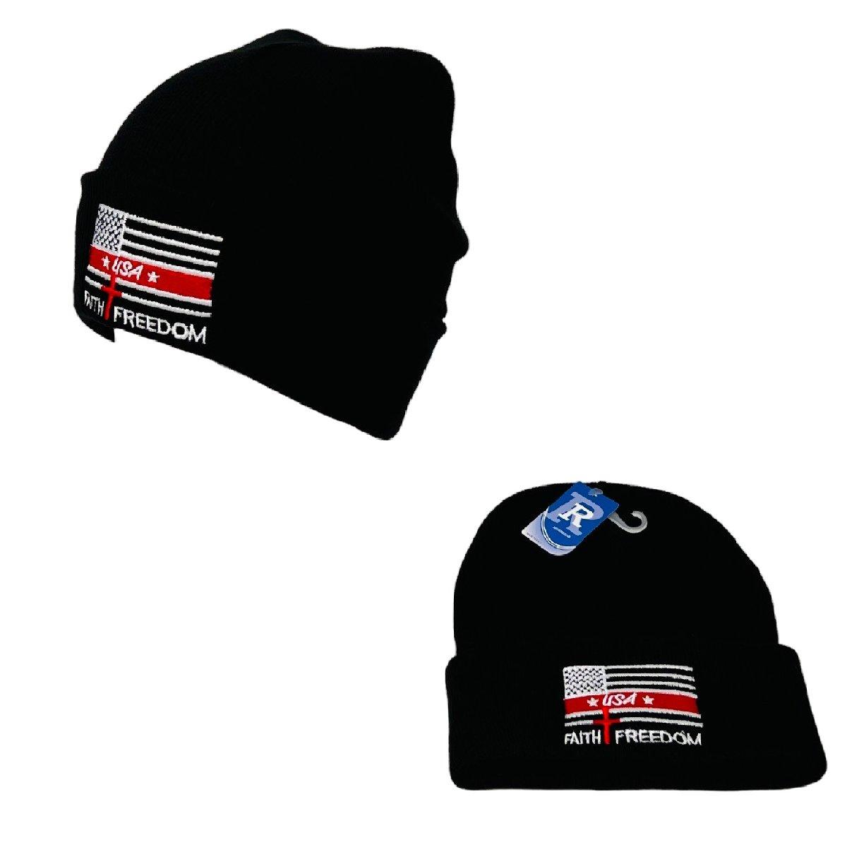 Embroidered Knitted Cuff Hat Cross/Flag Hat [Faith-Freedom] image