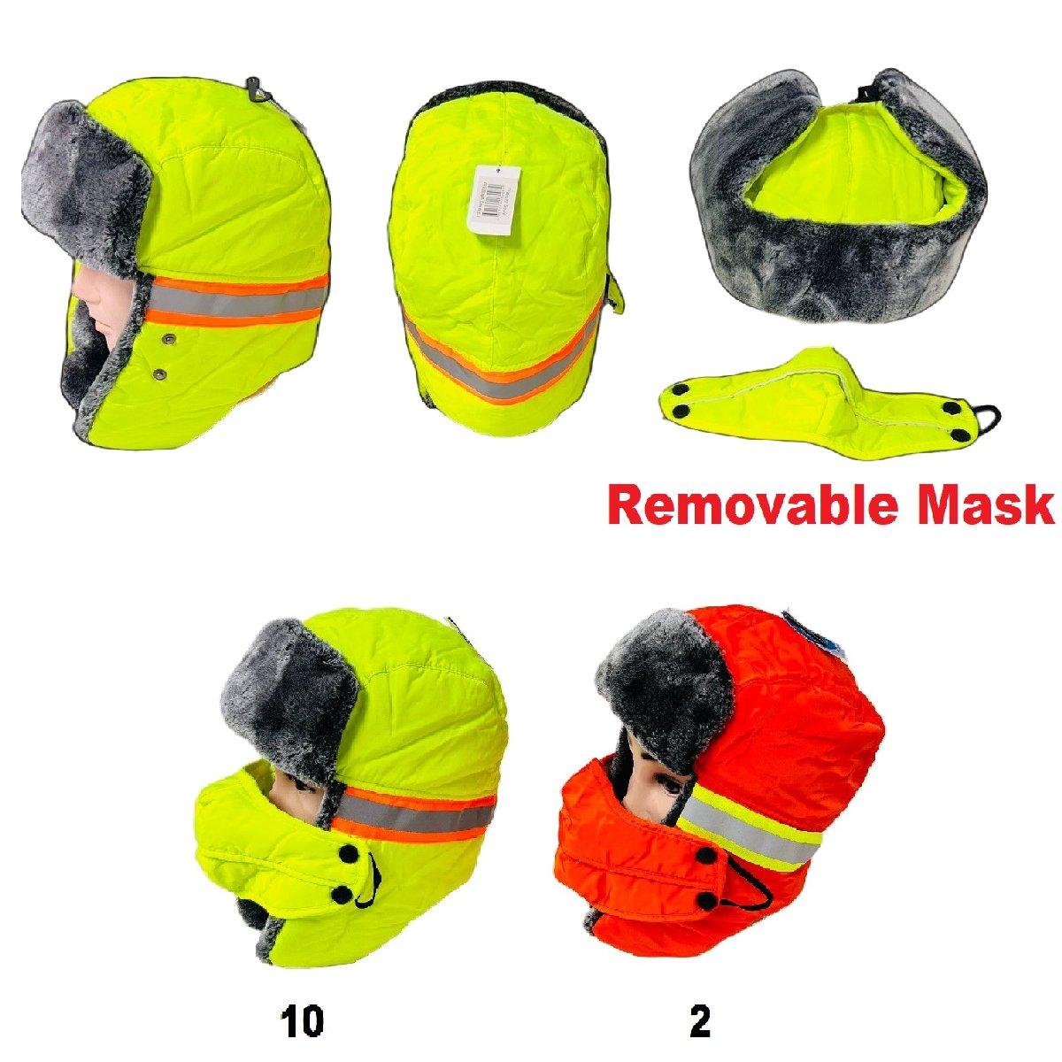 Aviator Hat with Fur Trim and Detachable Mask [3-in-1] REFLECTIVE/Neon Colors