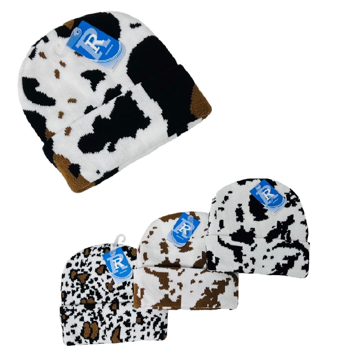Cow-Print Knitted Cuffed Hat [Child Size] image