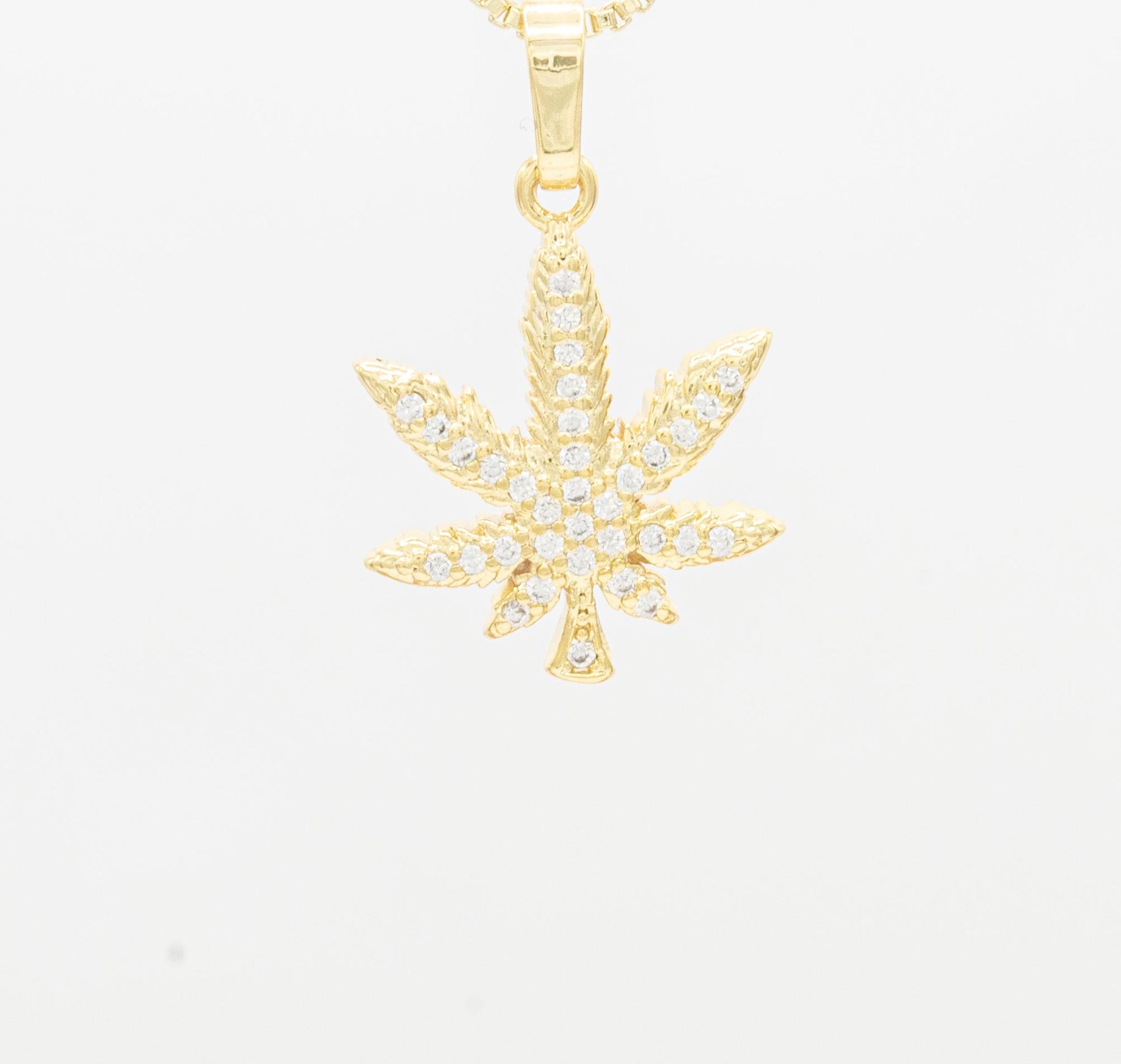 Cannabis Leaf Cubic Zirconia 14K Gold Filled Pendant image