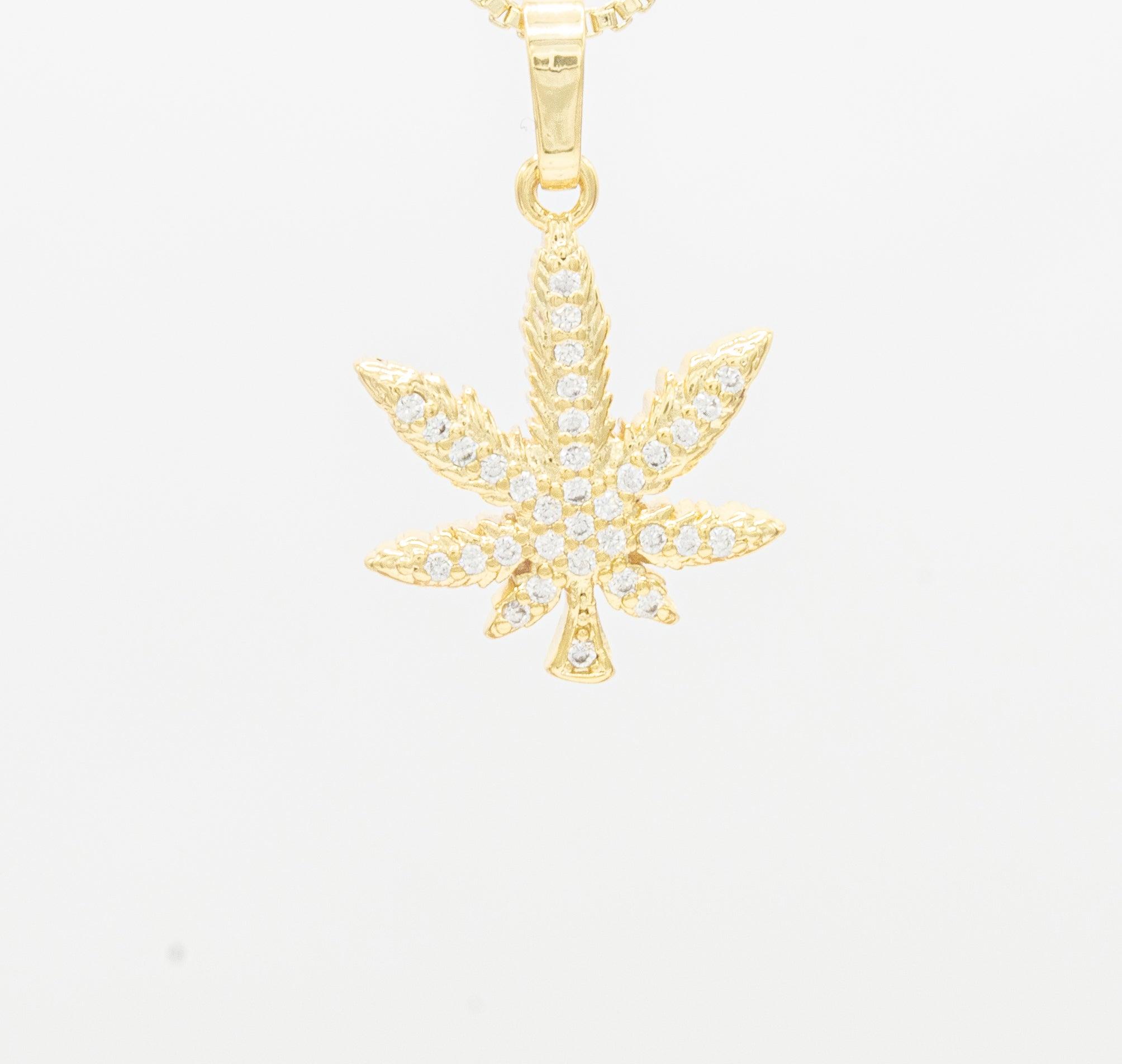 Cannabis Leaf Cubic Zirconia 14K Gold Filled Pendant image