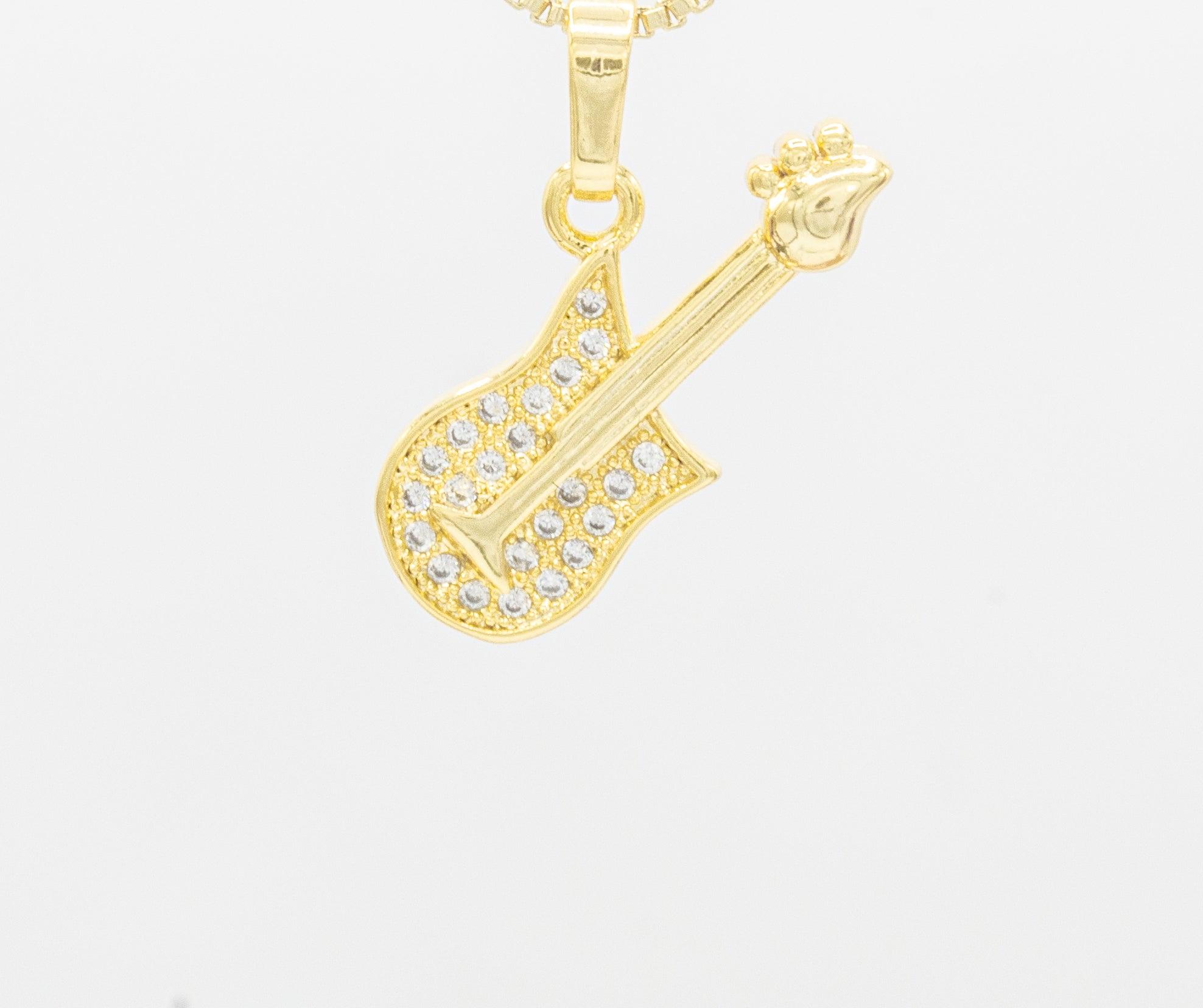 Guitar Cubic Zirconia 14K Gold Filled Pendant
