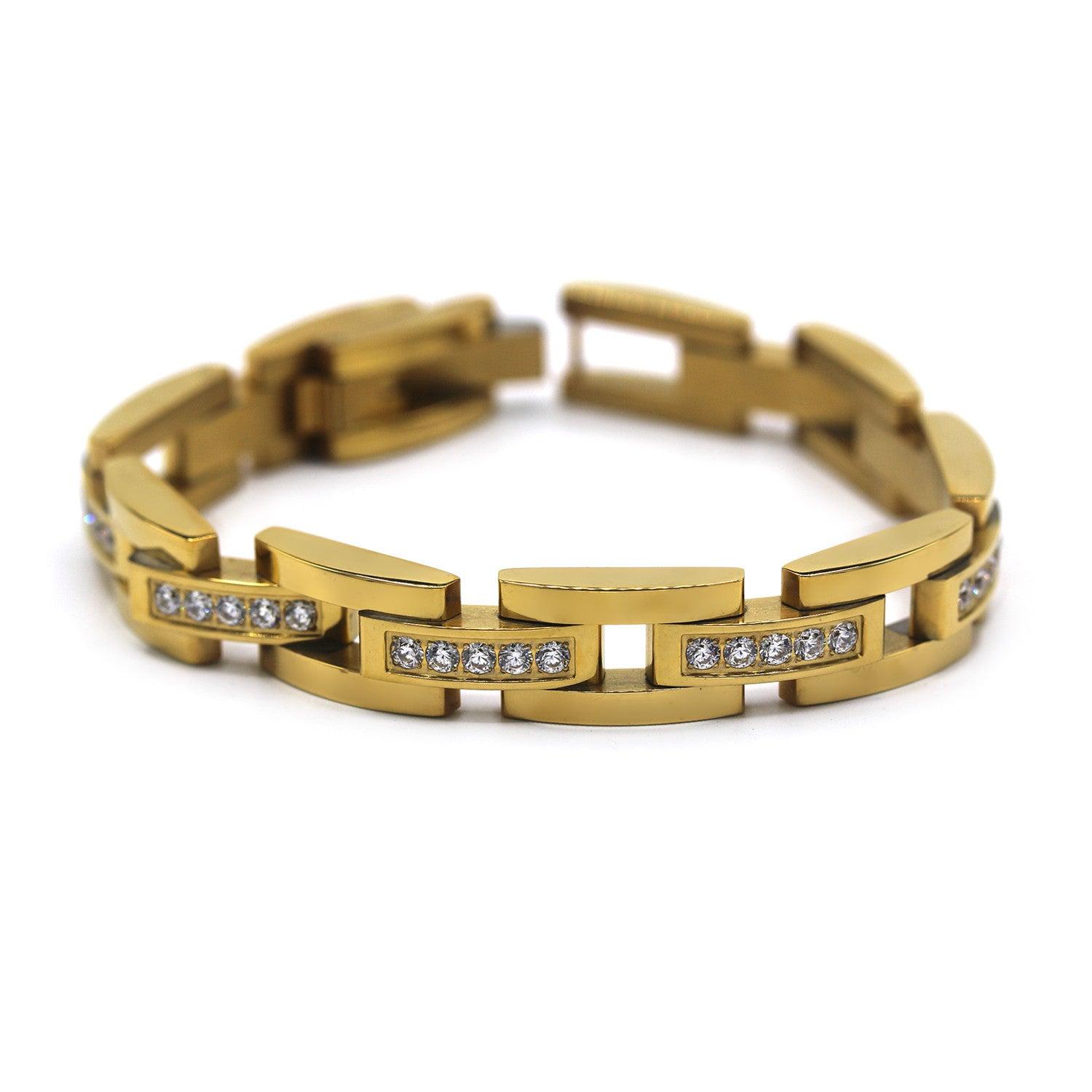 Elaborate Men's Stainless Steel Bracelet Fashion Wrist Band CZ (Gold) image