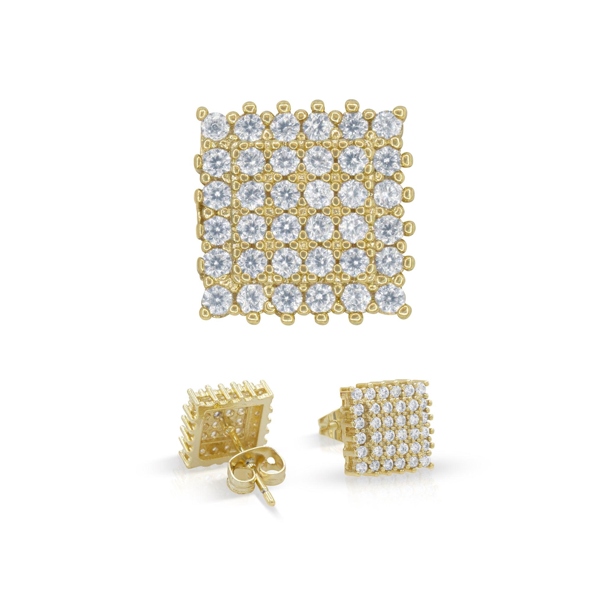 Double Square 7 CZ Hip Hop 14K Gold Silver Filled Studs Wholesale Women Men Jewelry image