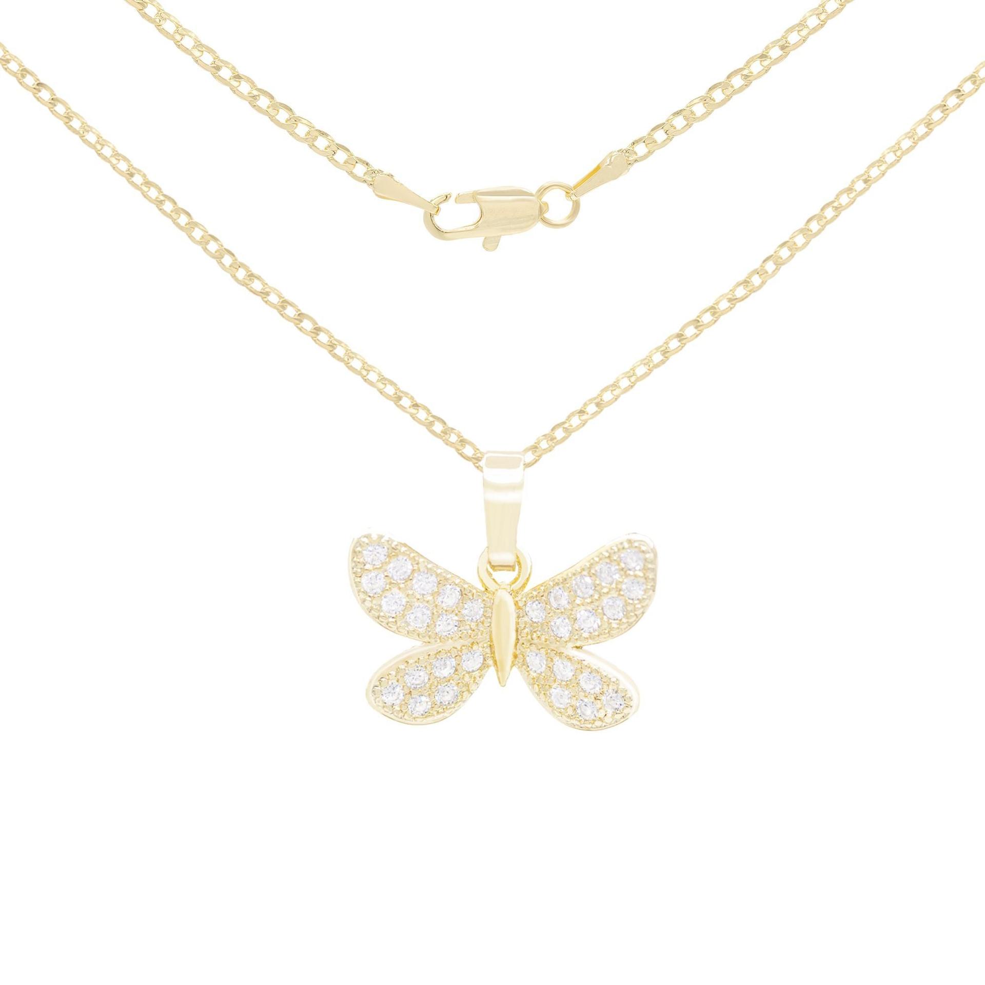 Morning Butterfly Cubic Zirconia Pendant With 14K Gold Filled Rope Box Curb Chain Necklace Set 18" 20" 24" image