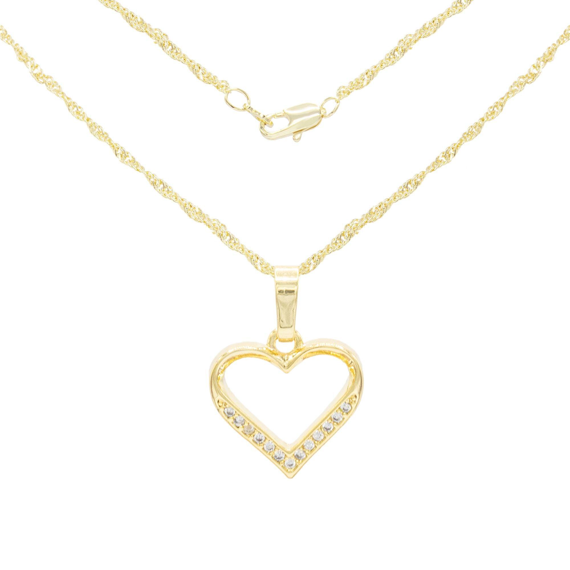 Delicate Heart Cubic Zirconia Pendant With 14K Gold Filled Rope Box Curb Chain Necklace Set 18" 20" 24" image