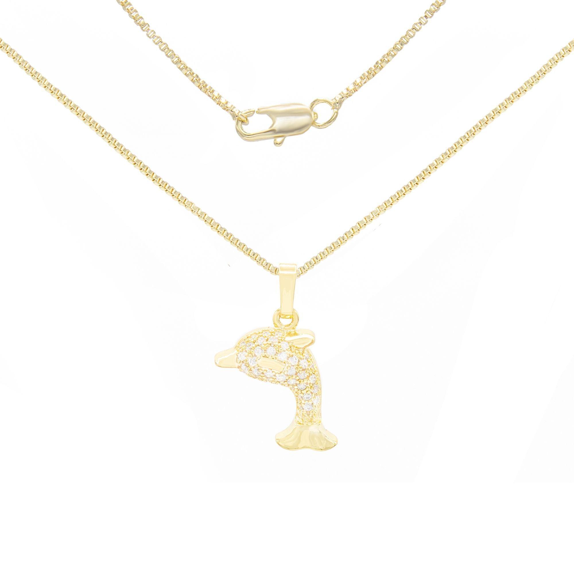 Whale Cubic Zirconia Pendant With 14K Gold Filled Rope Box Curb Chain Necklace Set 18" 20" 24"