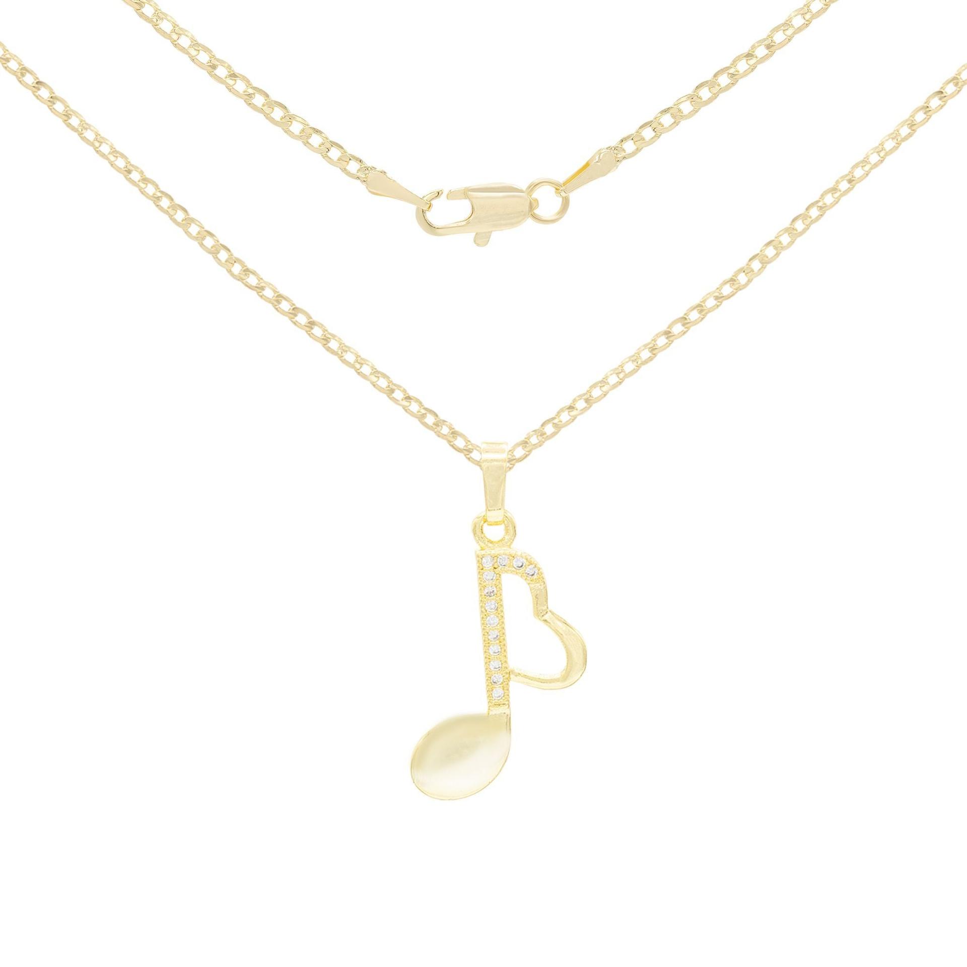Music Heart Note Cubic Zirconia Pendant With 14K Gold Filled Rope Box Curb Chain Necklace Set 18" 20" 24" image