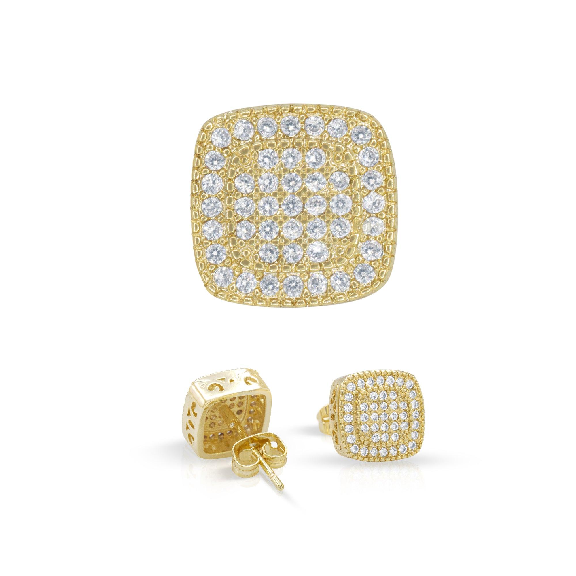 Double Square 6 CZ Hip Hop 14K Gold Silver Filled Studs Wholesale Women Men Jewelry image