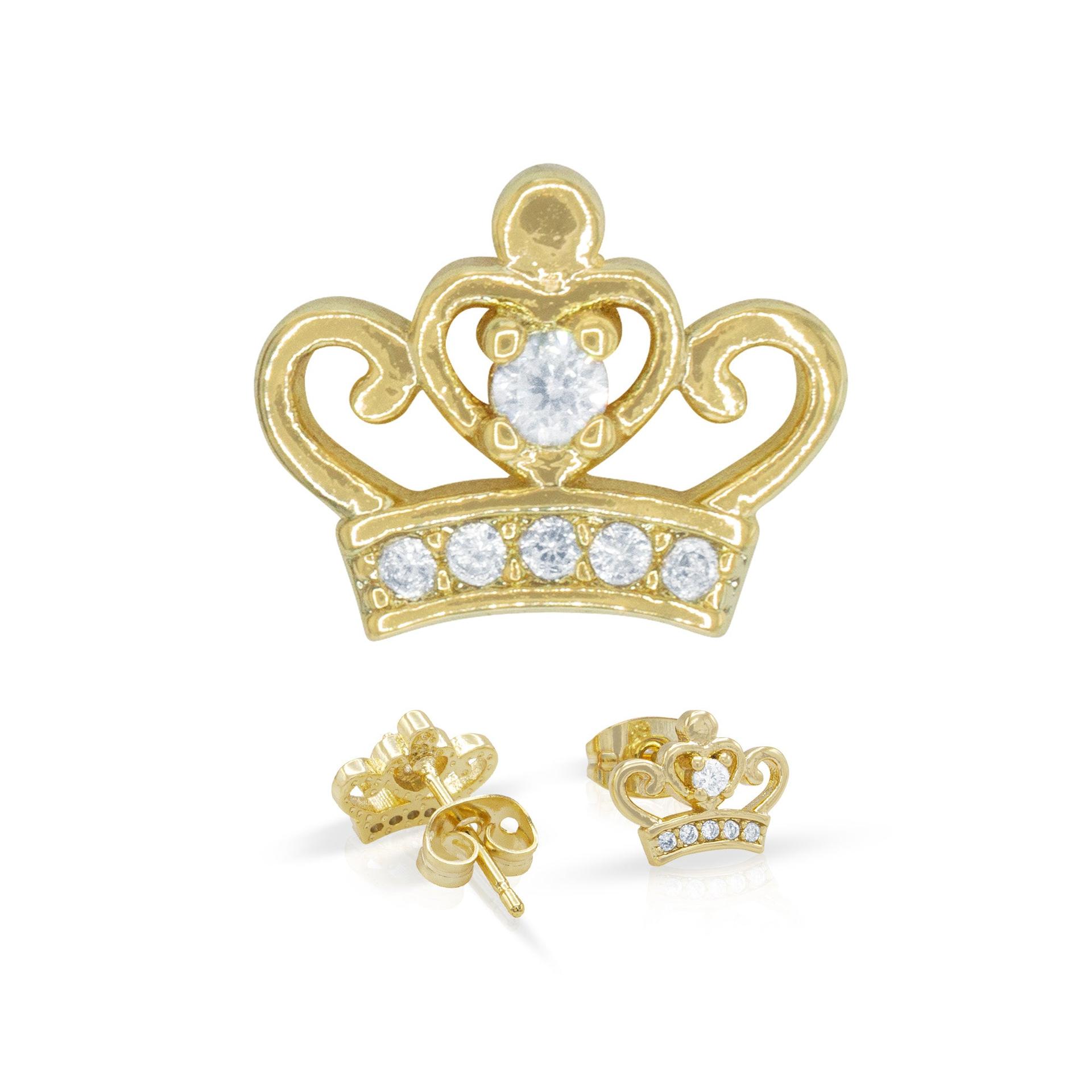 Crown 14K Gold Filled Silver CZ Hip Hop Studs Wholesale Women Women Jewelry image