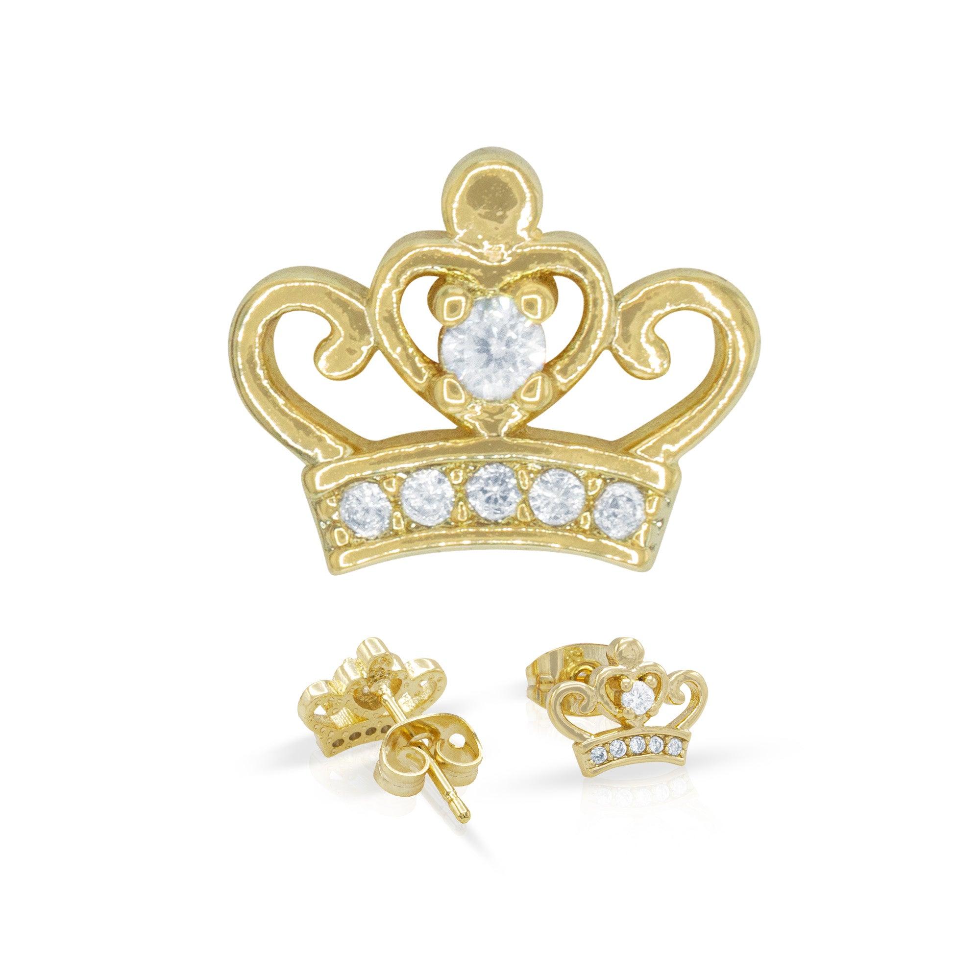 Crown 14K Gold Filled Silver CZ Hip Hop Studs Wholesale Women Women Jewelry image