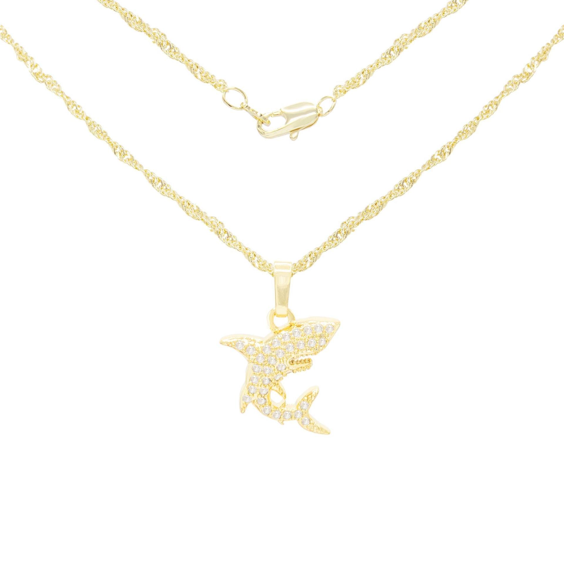 Shark Cubic Zirconia Pendant With 14K Gold Filled Rope Box Curb Chain Necklace Set 18" 20" 24" image