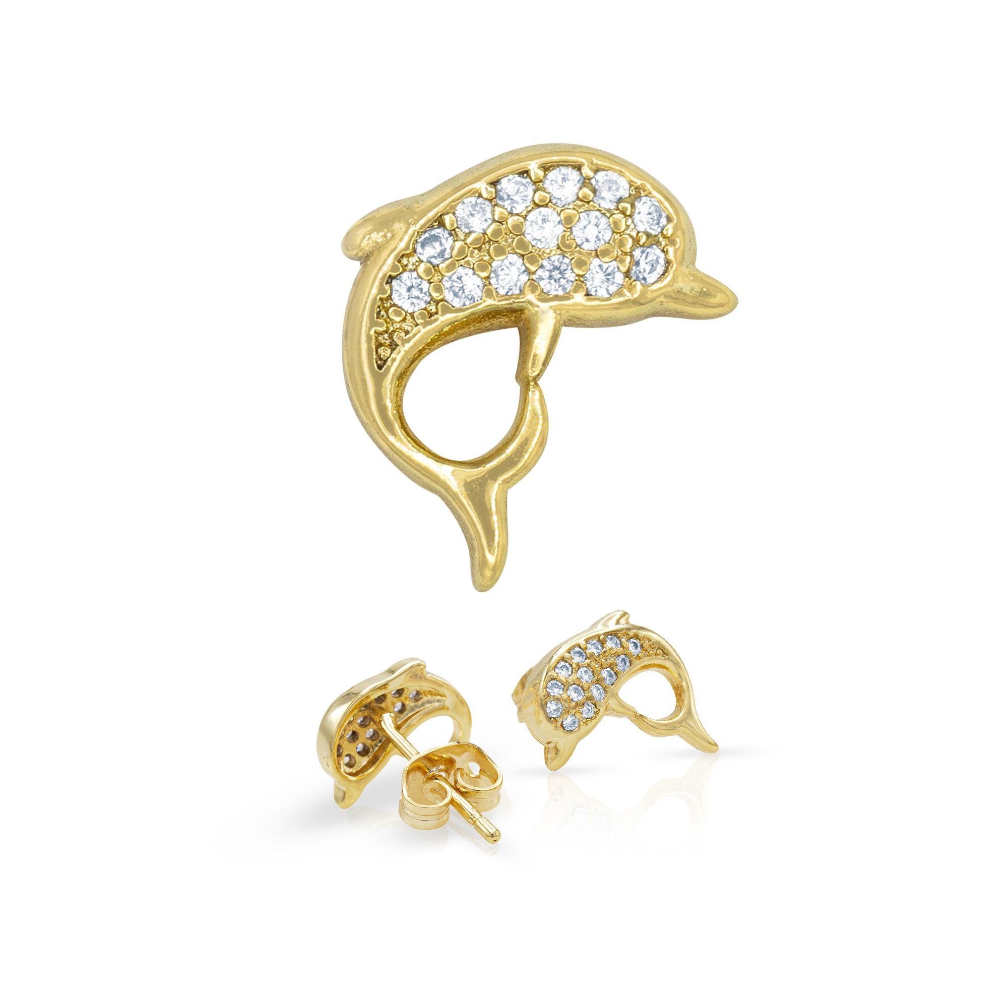 Dolphin 1 CZ Hip Hop 14K Gold Silver Filled Studs Wholesale Women Jewelry image