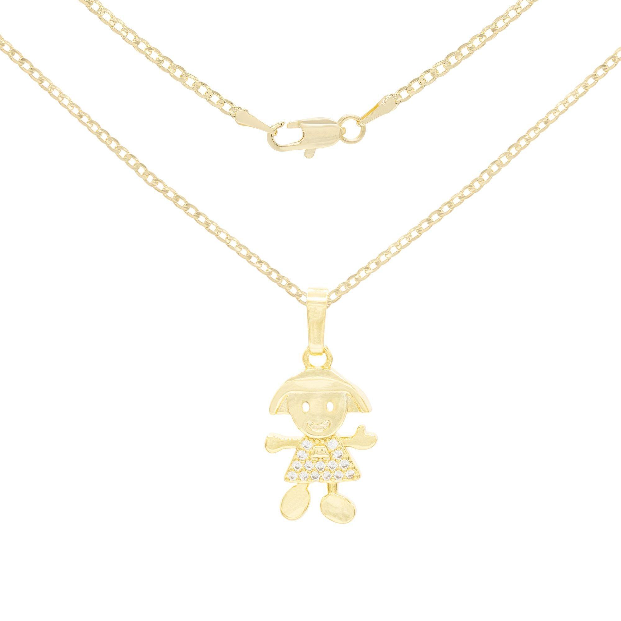 Happy Girl Cubic Zirconia Pendant With 14K Gold Filled Rope Box Curb Chain Necklace Set 18" 20" 24" image