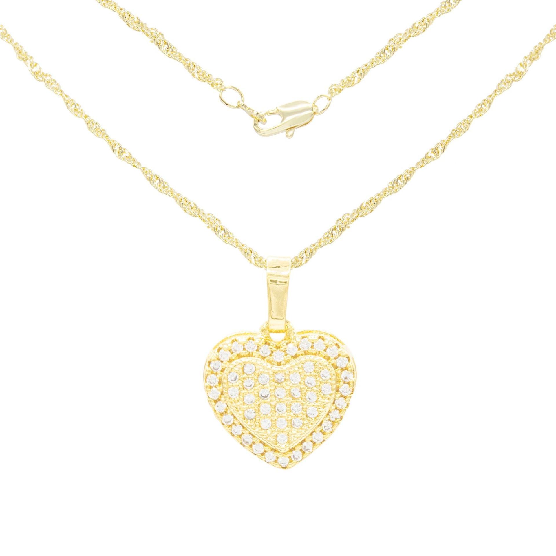 Dual Heart Cubic Zirconia Pendant With 14K Gold Filled Rope Box Curb Chain Necklace Set 18" 20" 24" image