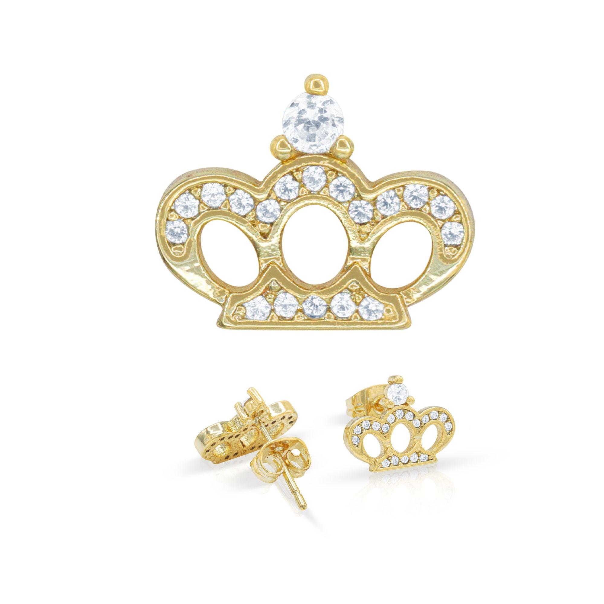 Crown 14K Gold Filled CZ Hip Hop Studs Wholesale Jewelry image
