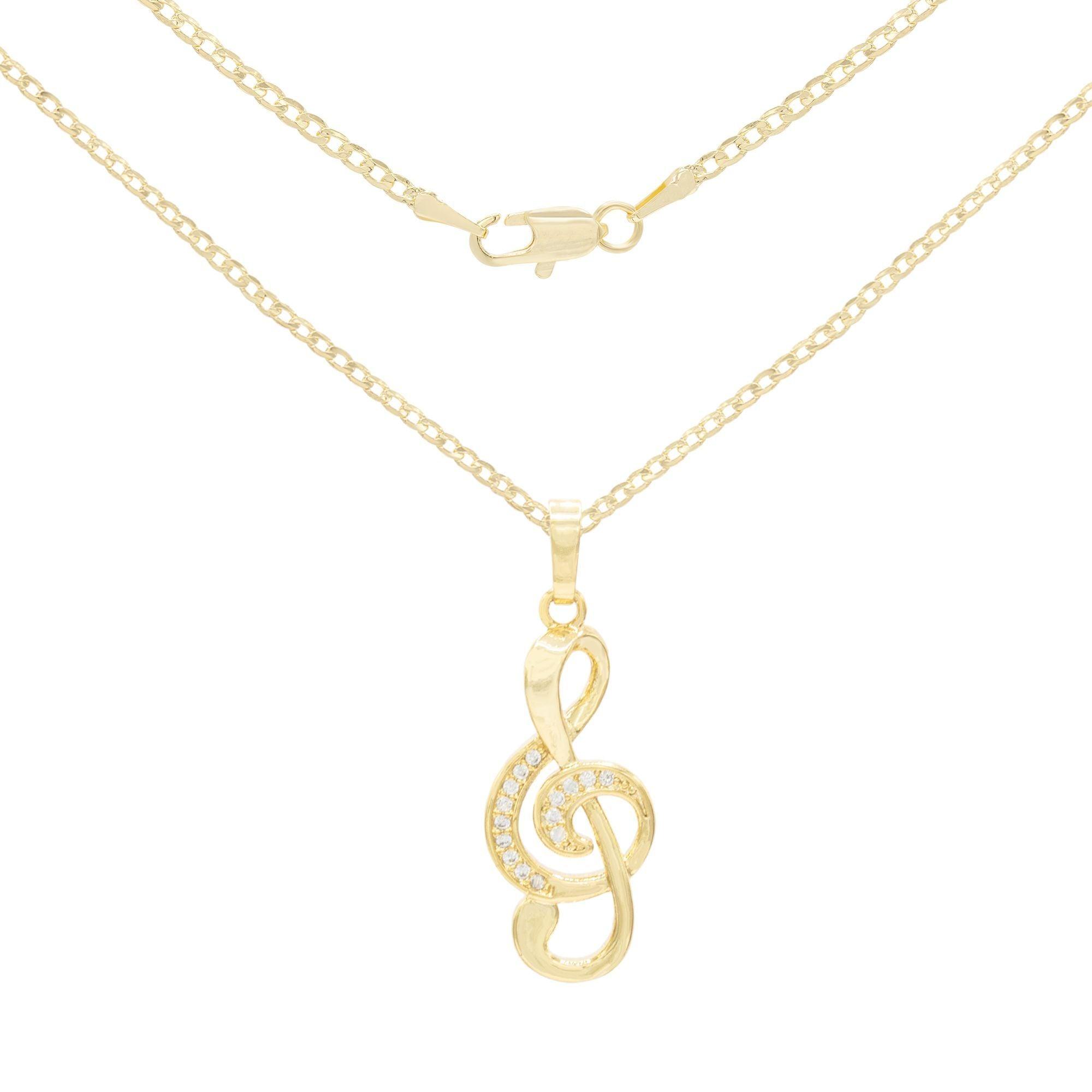 Music Note Cubic Zirconia Pendant With 14K Gold Filled Rope Box Curb Chain Necklace Set 18" 20" 24" image