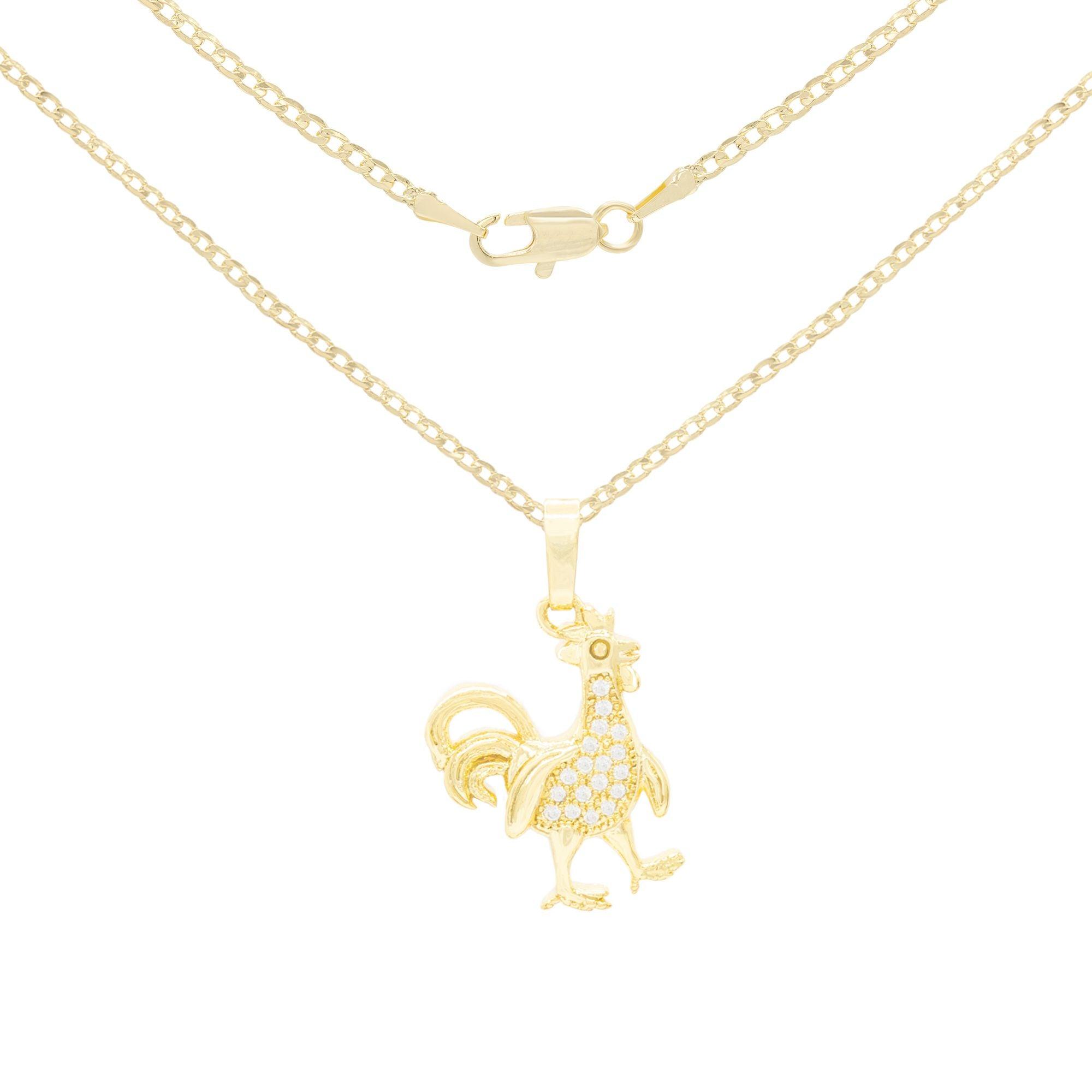 Rooster Cubic Zirconia Pendant With 14K Gold Filled Rope Box Cuban Chain Necklace Set - 18", 20", 24" image