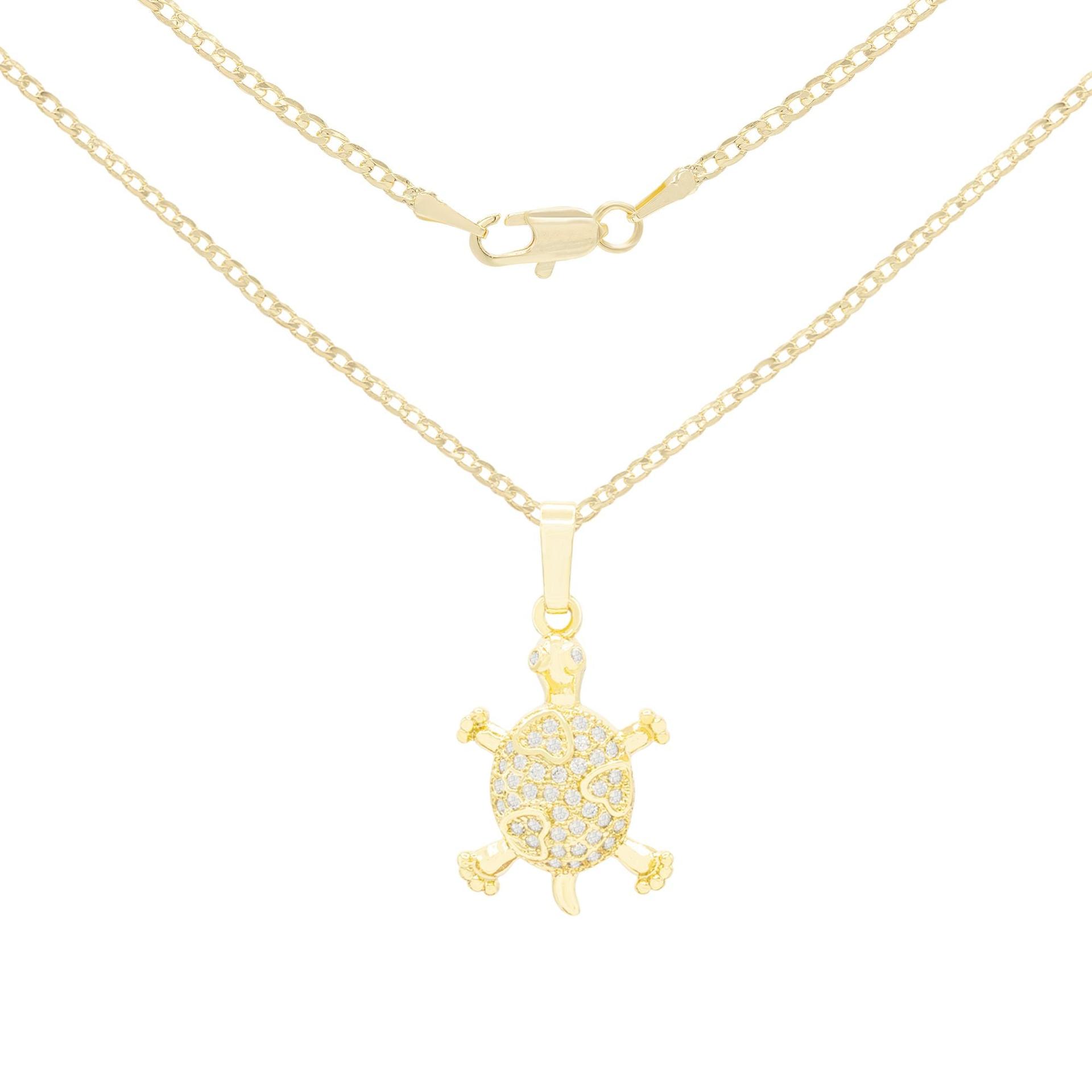 Turtle Cubic Zirconia Pendant With 14K Gold Filled Rope Box Cuban Chain Necklace Set - 18", 20", 24" image