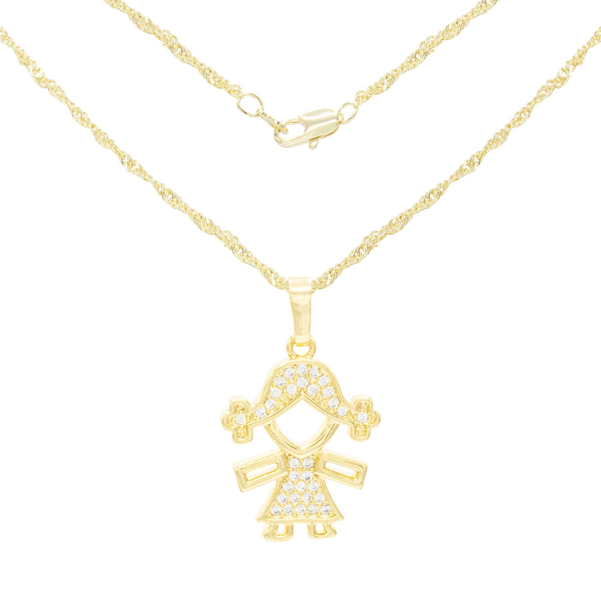 Girl Cubic Zirconia Pendant With 14K Gold Filled Rope Box Curb Chain Necklace Set 18" 20" 24" image