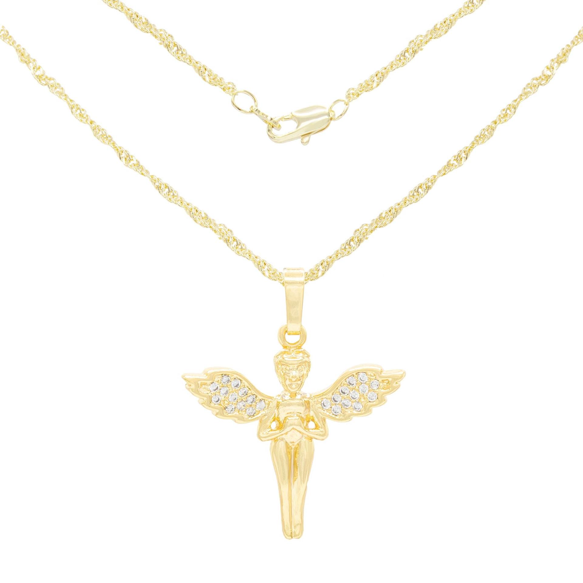 Angel Cubic Zirconia Pendant With Necklace Set 14K Gold Filled image