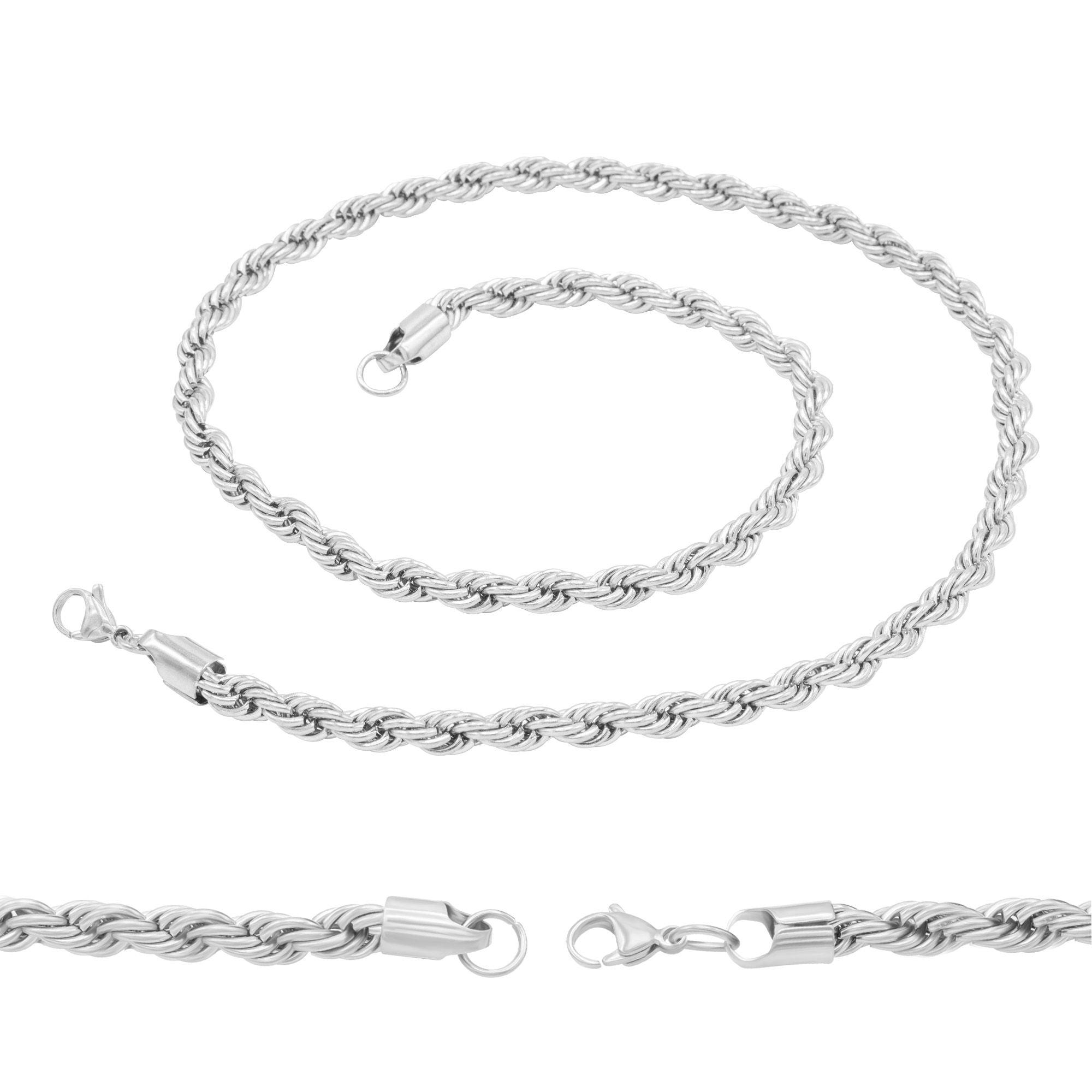 Rope Chain Necklace Silver Stainless Steel Twisted Link 18" 20" 24" 30" Length | 2 mm - 7 mm Width image