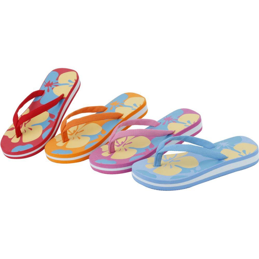 48 Wholesale Girls Flower Printed Flip Flop Assorted Colors image