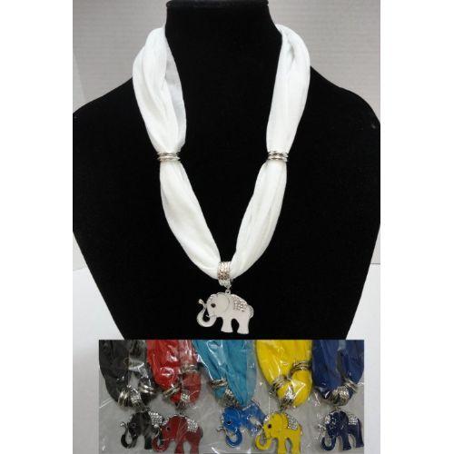 24 Wholesale Short Scarf NecklacE-Rhinestone Elephant 30" image