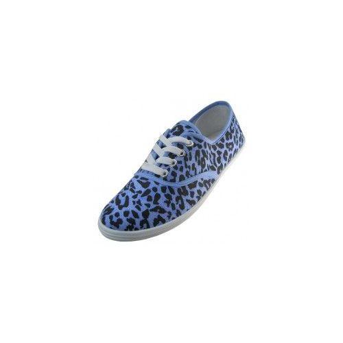24 Wholesale Women's Blue Leopard Printed Canvas Shoes image