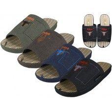 36 Wholesale Men Satin Open Toes Embroidery Upper House Slippers image