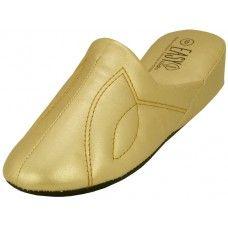 48 Wholesale Women's Close Toe Soft Gold Metallic Upper House Slipper image
