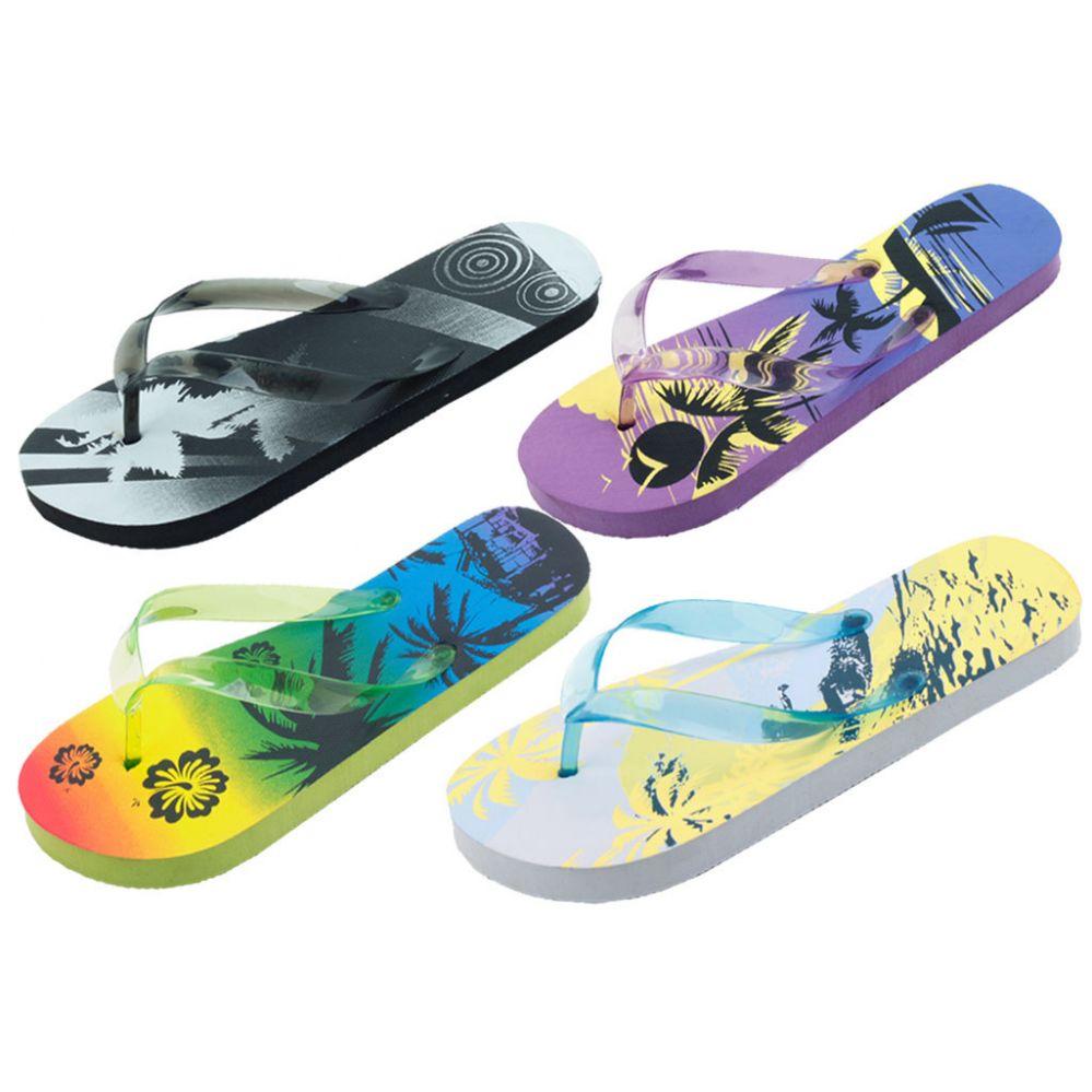 96 Wholesale Women's Assorted Printed Beach Flip Flops image