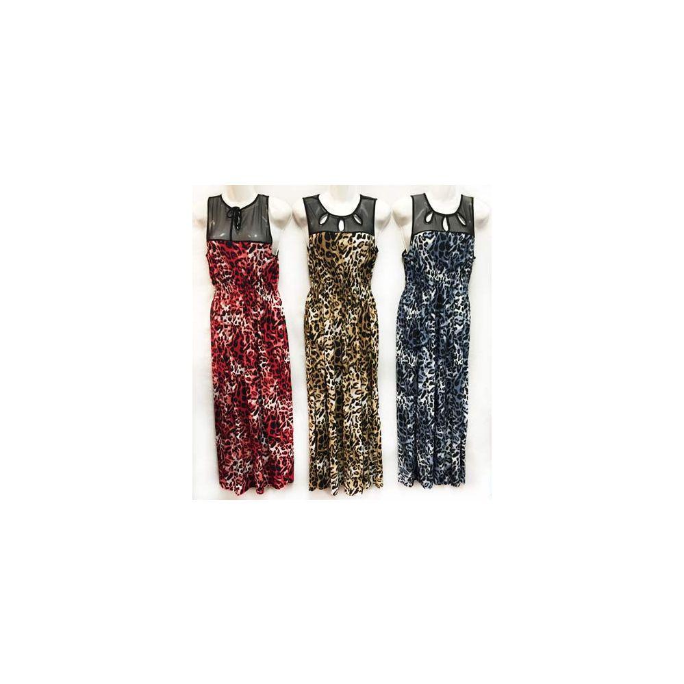 12 Wholesale Lace Top Leopard Printed Long Dresses image
