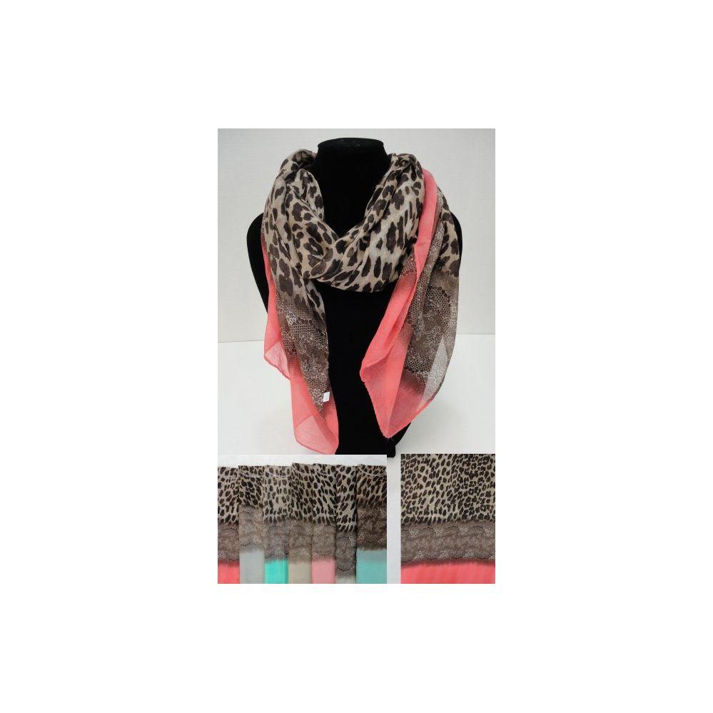 24 Wholesale Fashion Scarf [cheetah Print W Color Block] image