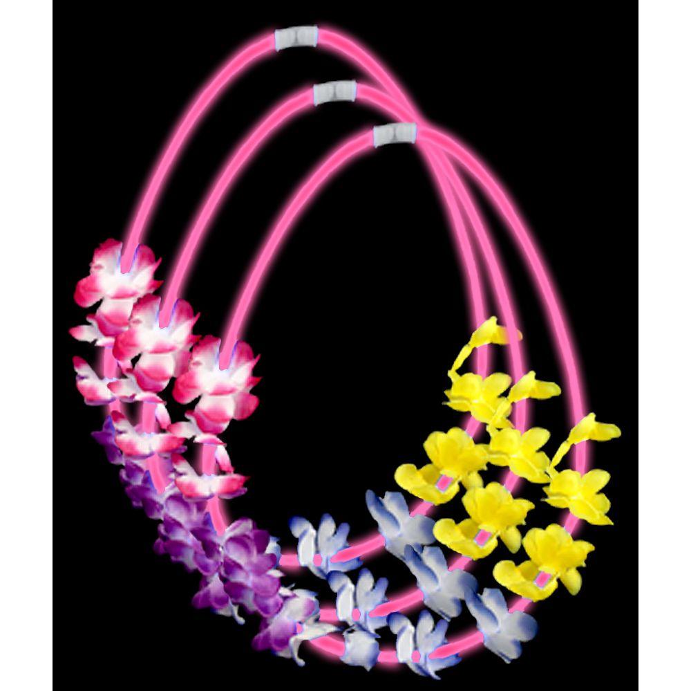 24 Wholesale 22 Inch Flower Lei Glow Necklaces - Pink image