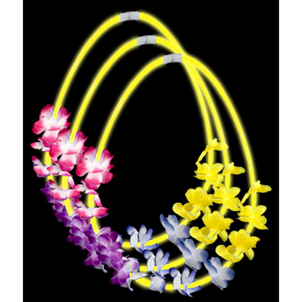 24 Wholesale 22 Inch Flower Lei Glow Necklaces - Yellow image