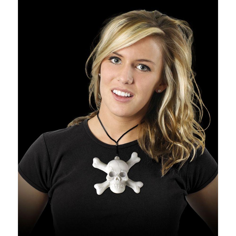 144 Wholesale Led Skull And Crossbones Necklace With Black Lanyard image