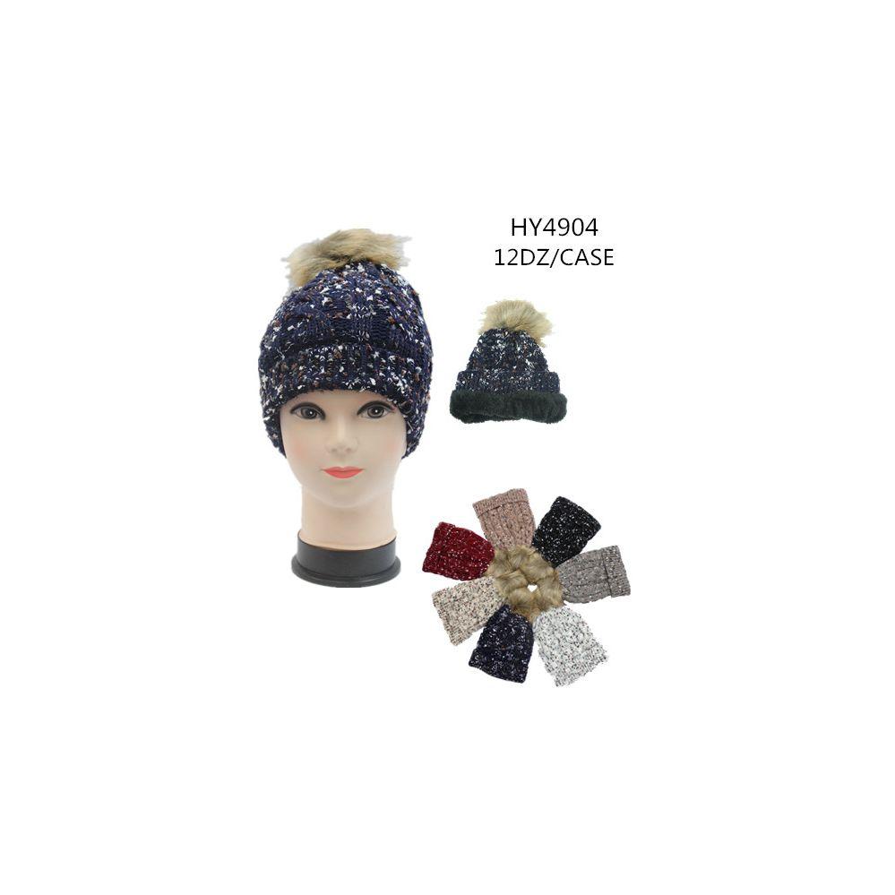 36 Wholesale Ladies Winter Hat With Faux Fur Lining Assorted Color image