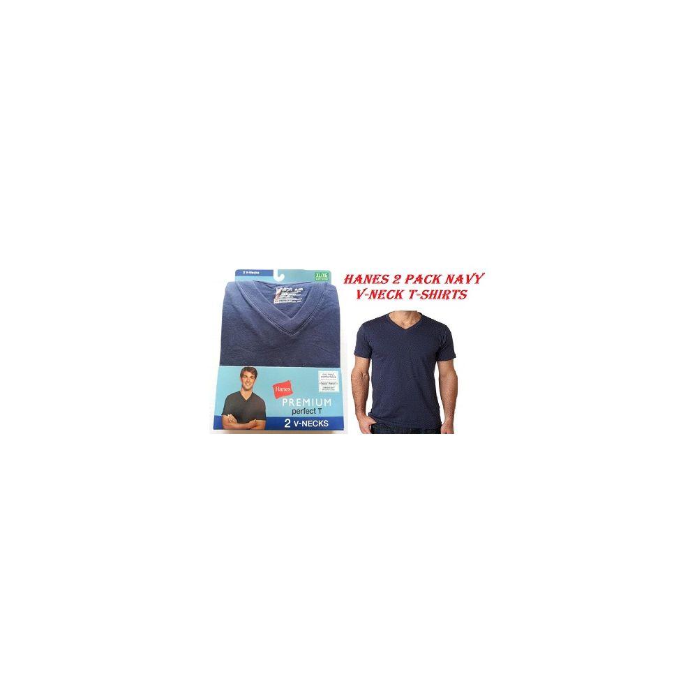 24 Wholesale Hanes 2 Pack Men's Color T-Shirts - V-Neck Style image